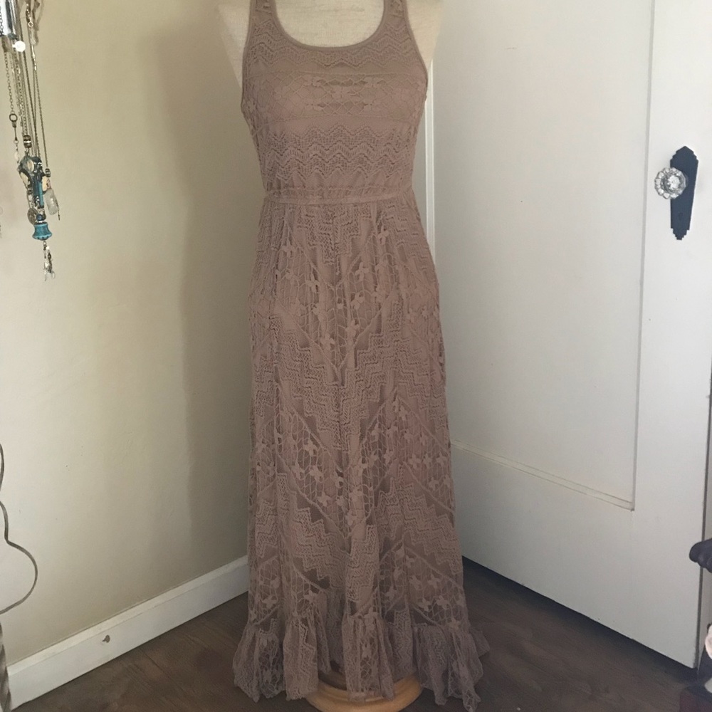 Lace Dress-Lined-Light Brown-sz S